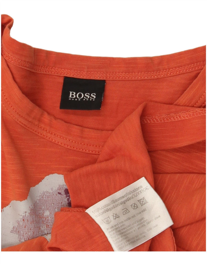 HUGO BOSS Mens Graphic T-Shirt Top Medium Orange Cotton
