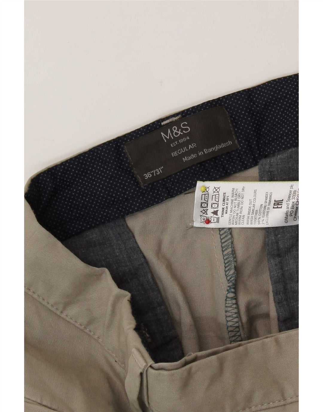 Pantaloni chino vestibilità regolare da uomo Marks & Spencer W36 L31 cotone beige