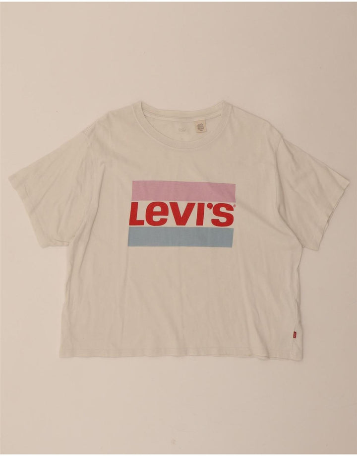 LEVI'S Womens Crop Oversized Graphic T-Shirt Top UK 10 Small White Cotton Vintage Levi's and Second-Hand Levi's from Messina Hembry 