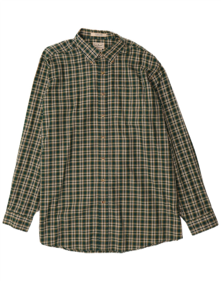 L.L.BEAN Camicia da uomo alta in flanella dal taglio tradizionale XL in cotone a quadri verde