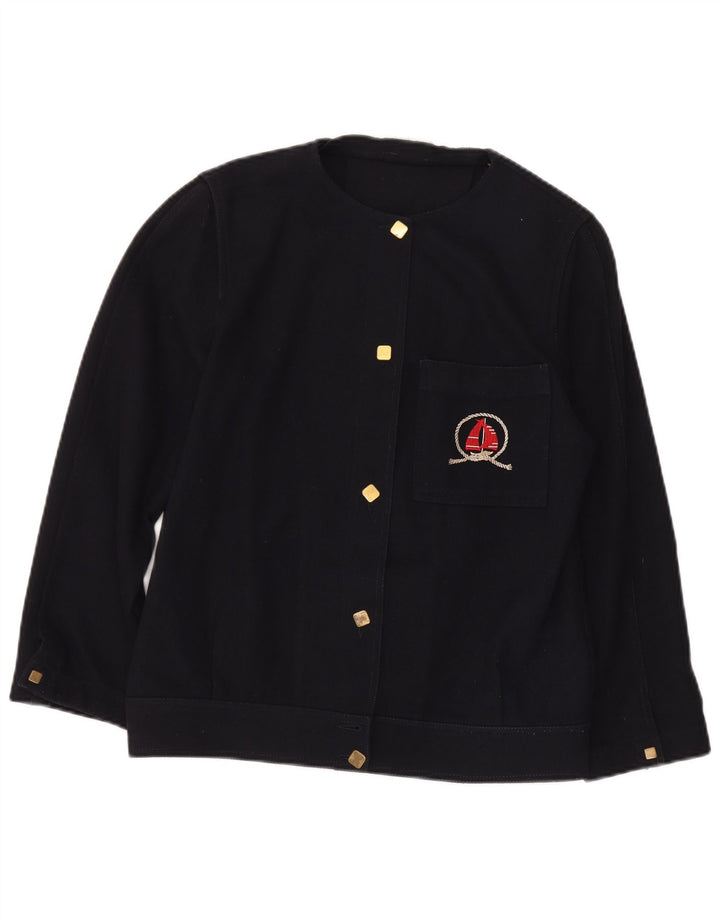 Top cardigan da donna vintage IT 42 medio in lana blu navy