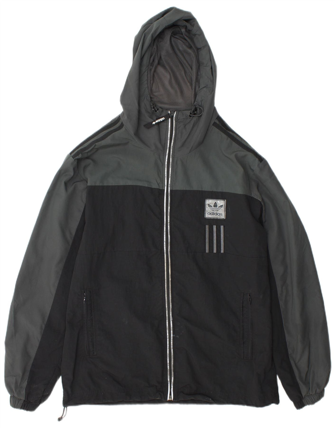 Giacca antipioggia da uomo Adidas con cappuccio UK 38 Nylon color block grigio medio