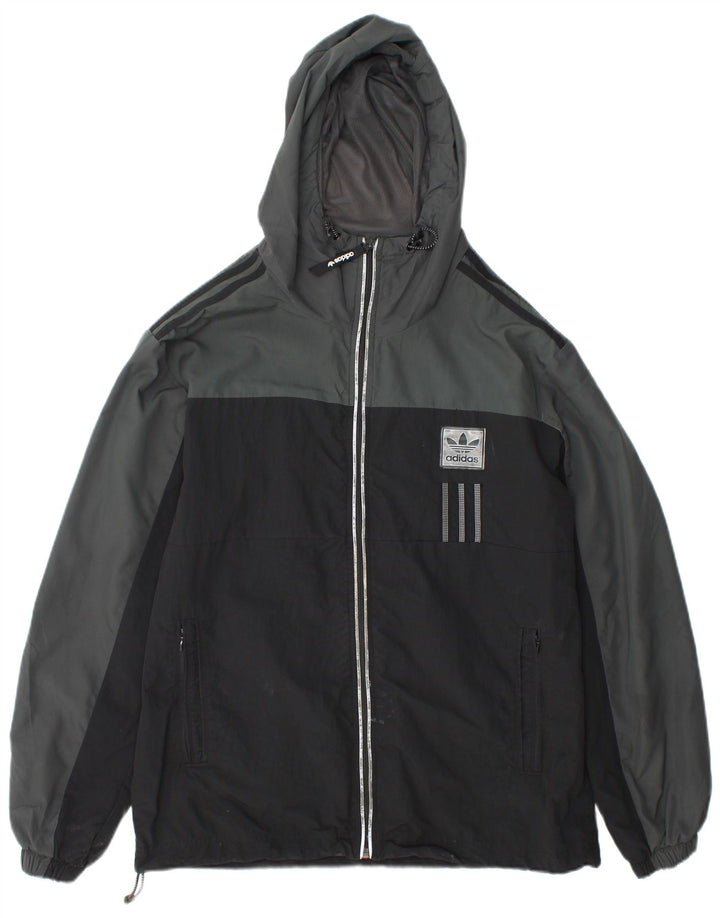Giacca antipioggia da uomo Adidas con cappuccio UK 38 Nylon color block grigio medio