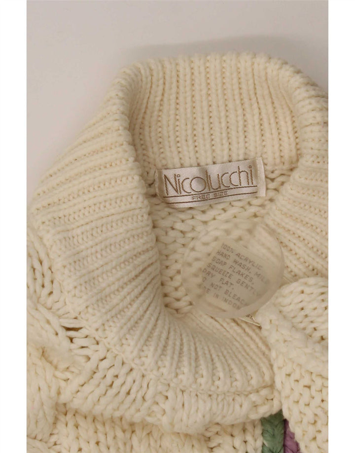 Maglione da donna Nicolucchi con collo alto e taglia unica floreale bianco sporco
