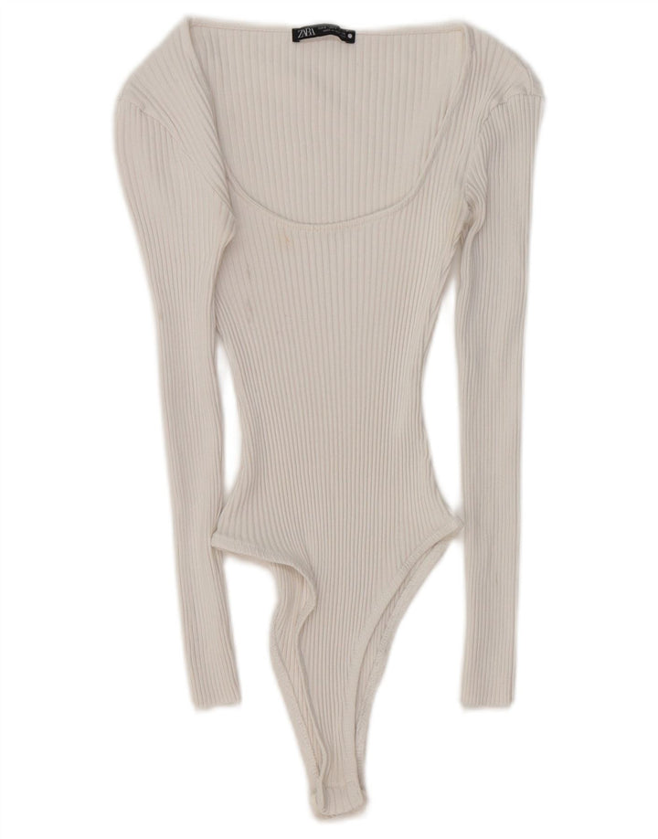 Body a maniche lunghe da donna ZARA UK 8 piccolo bianco
