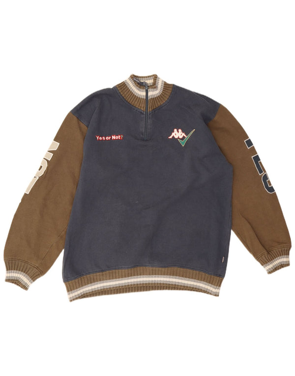 Felpa Kappa da uomo con collo grafico e zip, maglione 2XL blu navy color block