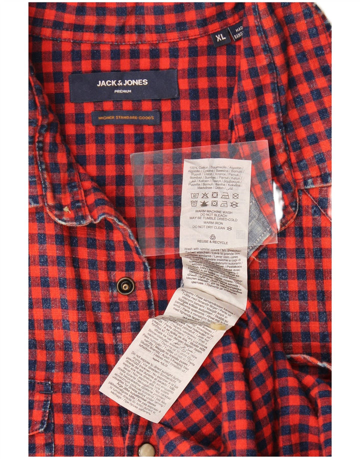 Camicia da uomo in flanella Jack & Jones XL in cotone a quadretti rossi