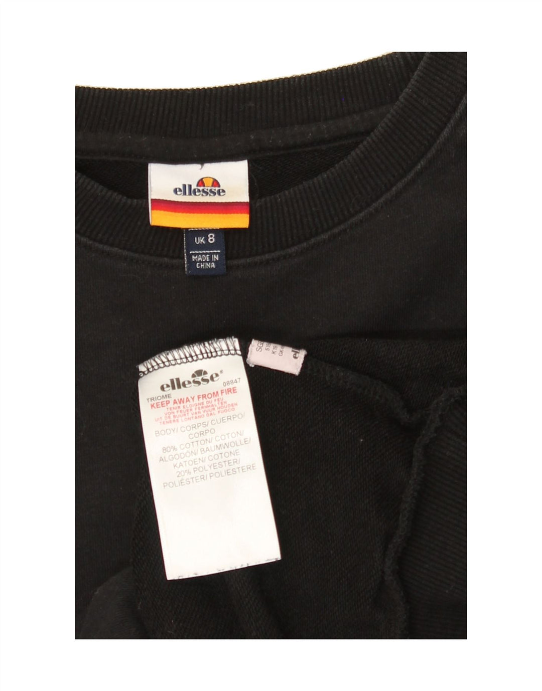 ELLESSE Womens Graphic Sweatshirt Jumper UK 8 Small Black Cotton Vintage Ellesse and Second-Hand Ellesse from Messina Hembry 