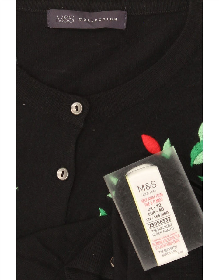 Maglione cardigan corto da donna Marks & Spencer UK 12 medio nero floreale