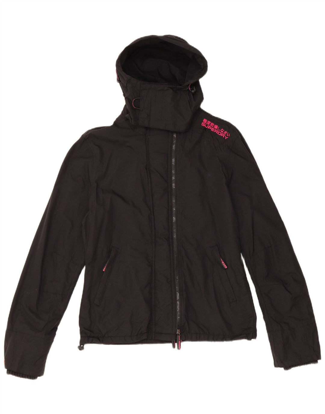 Giacca a vento con cappuccio da donna Superdry UK 14 nylon nero medio