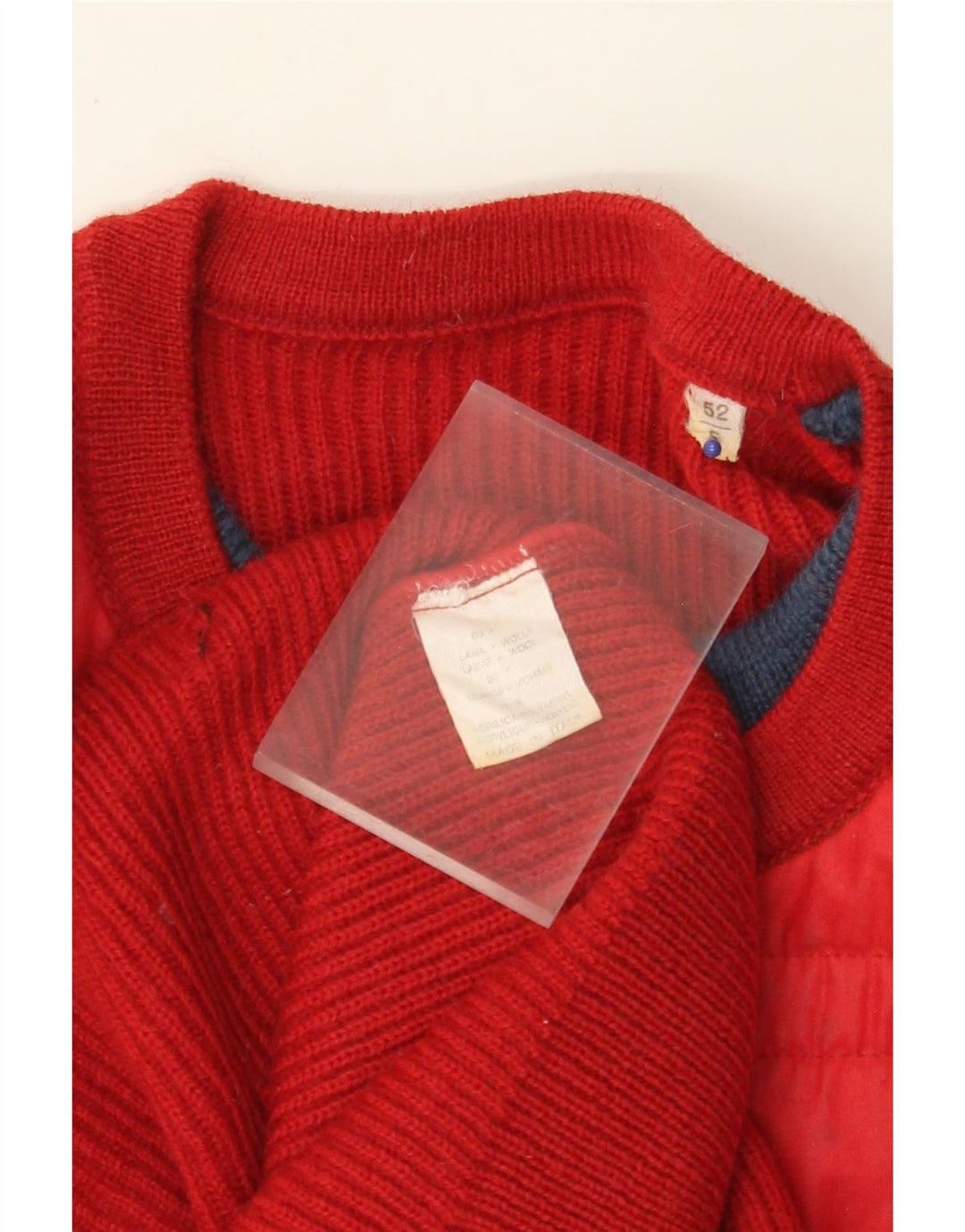 Maglione girocollo da uomo VINTAGE IT 52 Large rosso in lana color block