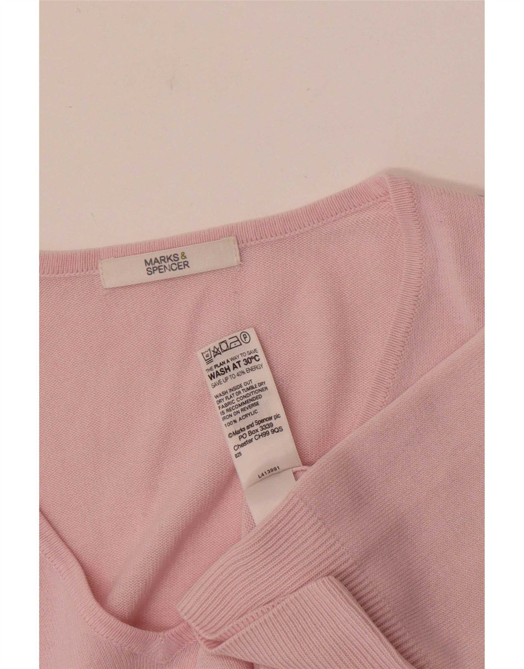 Maglione da donna con scollo a V Marks & Spencer UK 12 Acrilico rosa medio