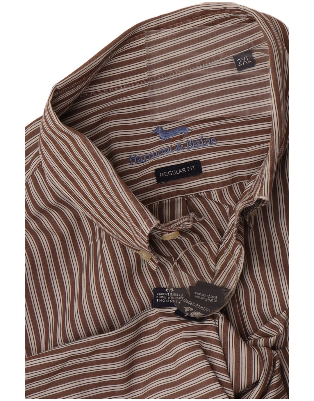 Camicia da uomo vestibilità regolare Harmont & Blaine 2XL cotone a righe marrone