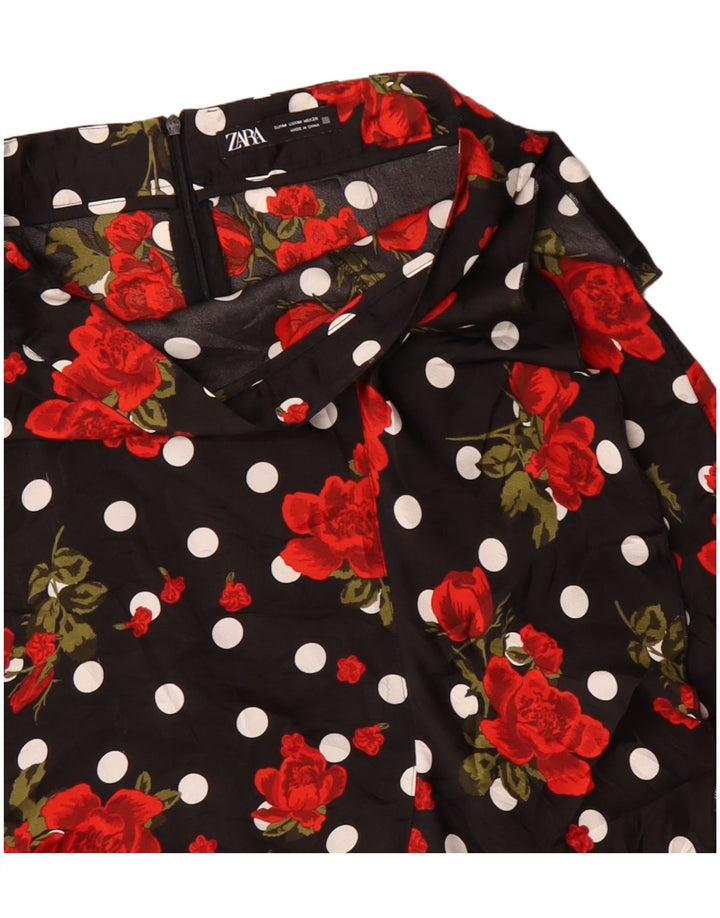 Gonna asimmetrica a trapezio da donna Zara media W30 poliestere floreale nero