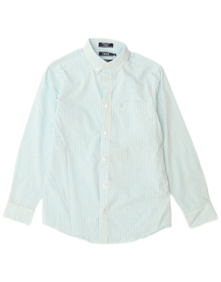 Camicia elasticizzata per ragazzi Izod 14-15 anni Large Blu in cotone a quadretti
