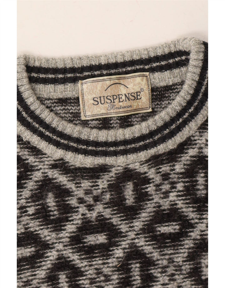 SUSPENSE COLLECTION Mens Crew Neck Jumper Sweater Large Grey Fair Isle Vintage Suspense Collection and Second-Hand Suspense Collection from Messina Hembry 