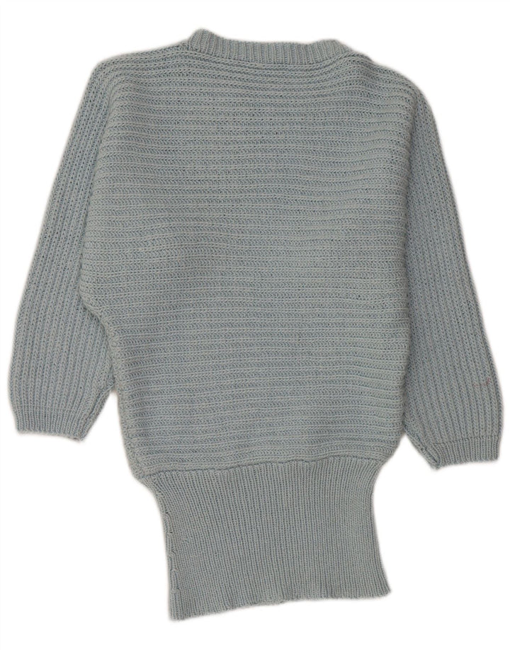 Maglione da donna VINTAGE con scollo a barca a pipistrello UK 14 Blu medio