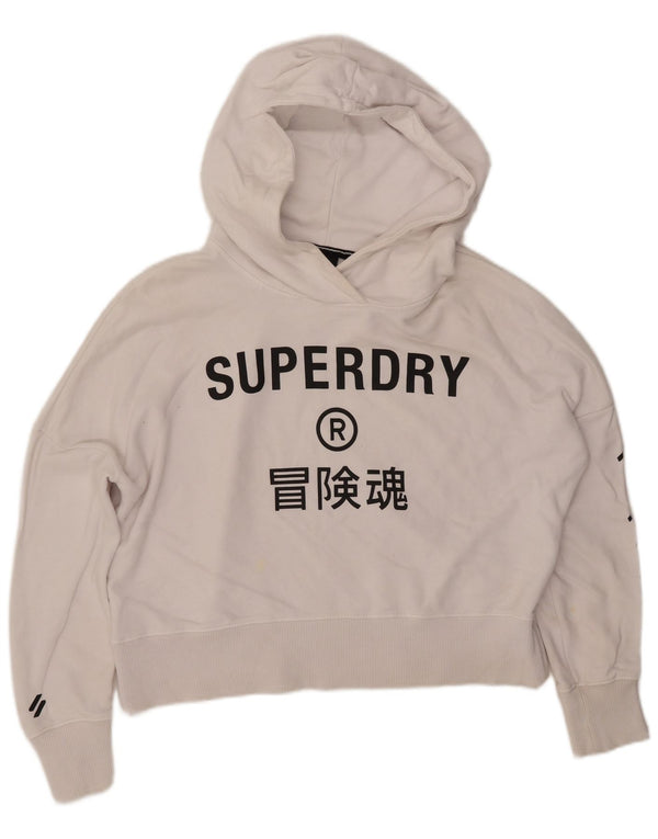 Maglione con cappuccio grafico oversize da donna SUPERDRY UK 10 piccolo bianco