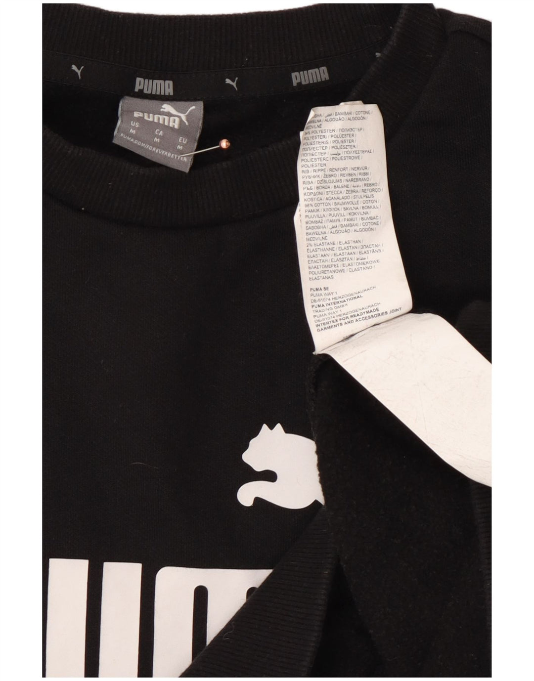 Felpa con grafica PUMA da donna, maglione UK 14, cotone nero medio