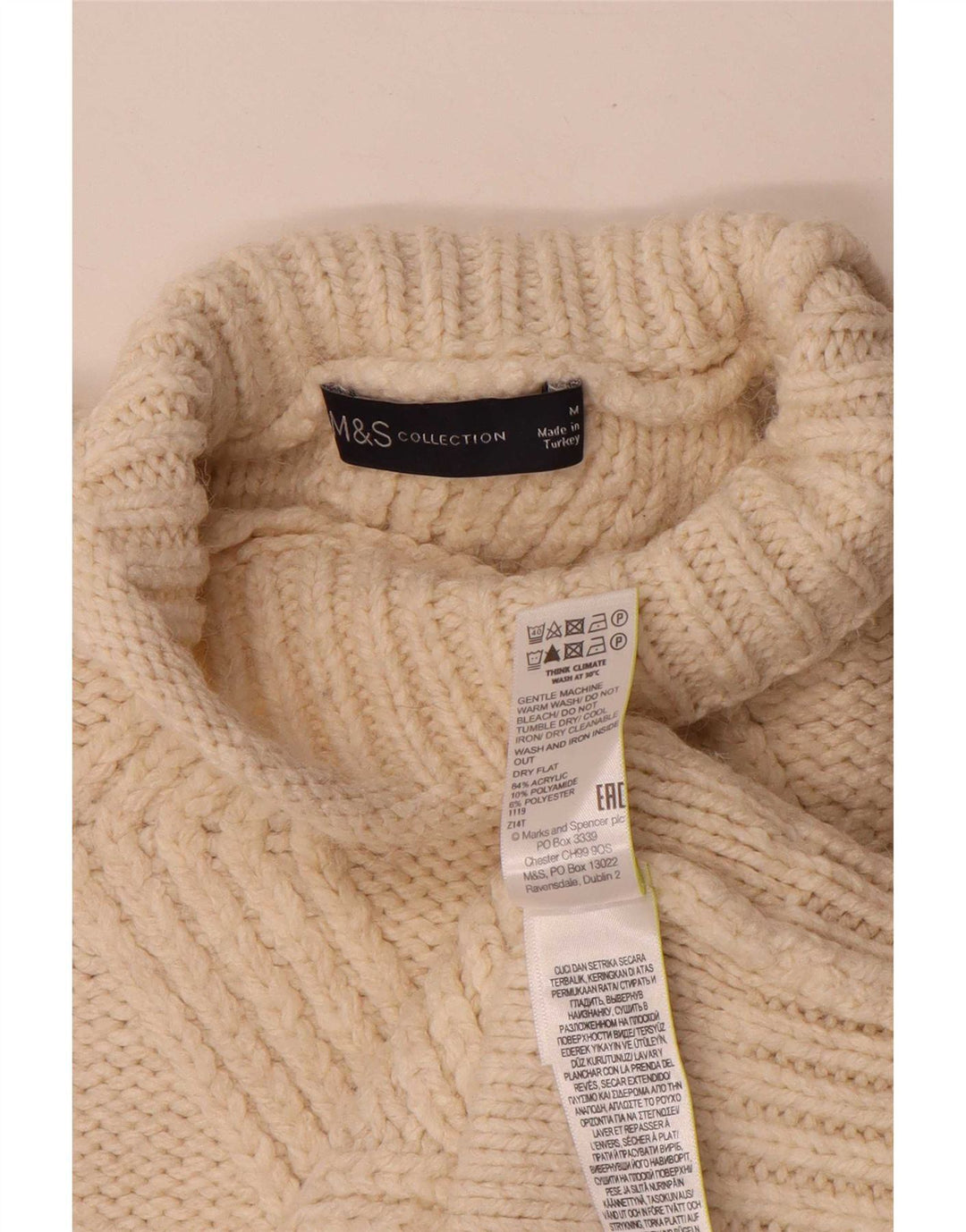 Maglione maglione a collo alto da donna Marks & Spencer UK 14 medio bianco sporco