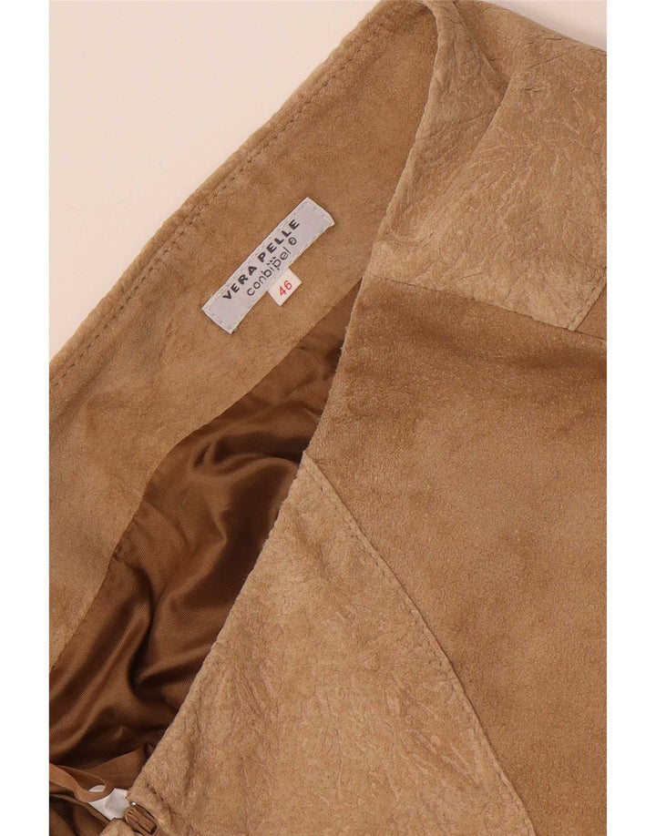 Gonna vintage in pelle scamosciata da donna IT 46 grande W30 in pelle beige