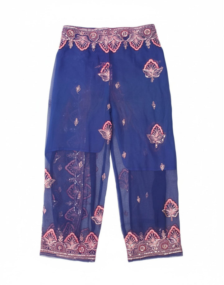 VINTAGE Womens Abstract Pattern Straight Casual Trousers W34 L27 Blue