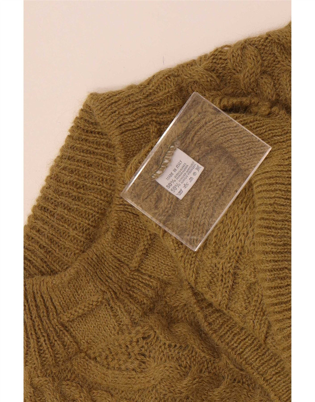 Maglione vintage da uomo con collo alto e lana di alpaca kaki