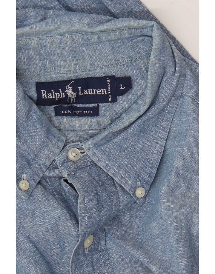Camicia da uomo Ralph Lauren grande in cotone blu