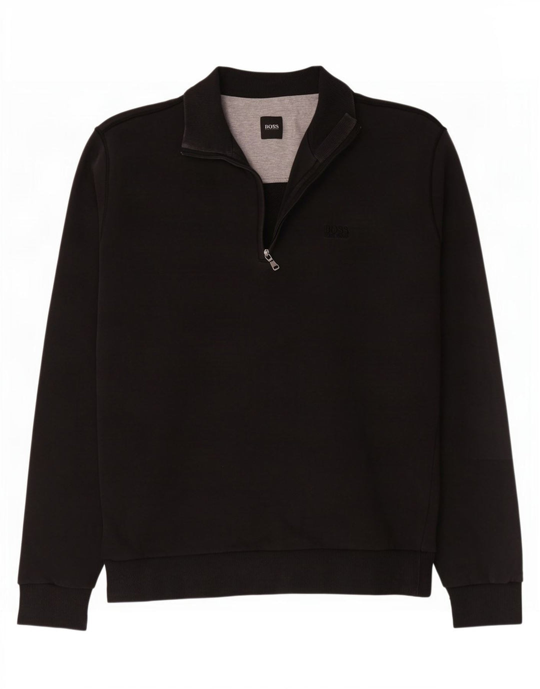 Felpa da uomo con zip e collo Hugo Boss, cotone medio nero