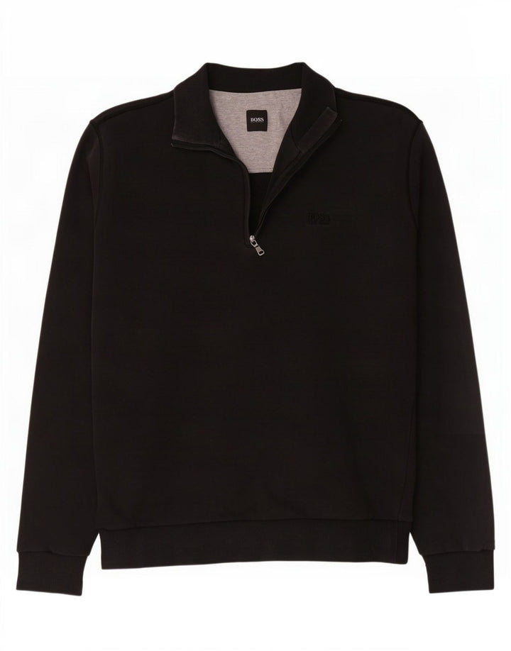 Felpa da uomo con zip e collo Hugo Boss, cotone medio nero