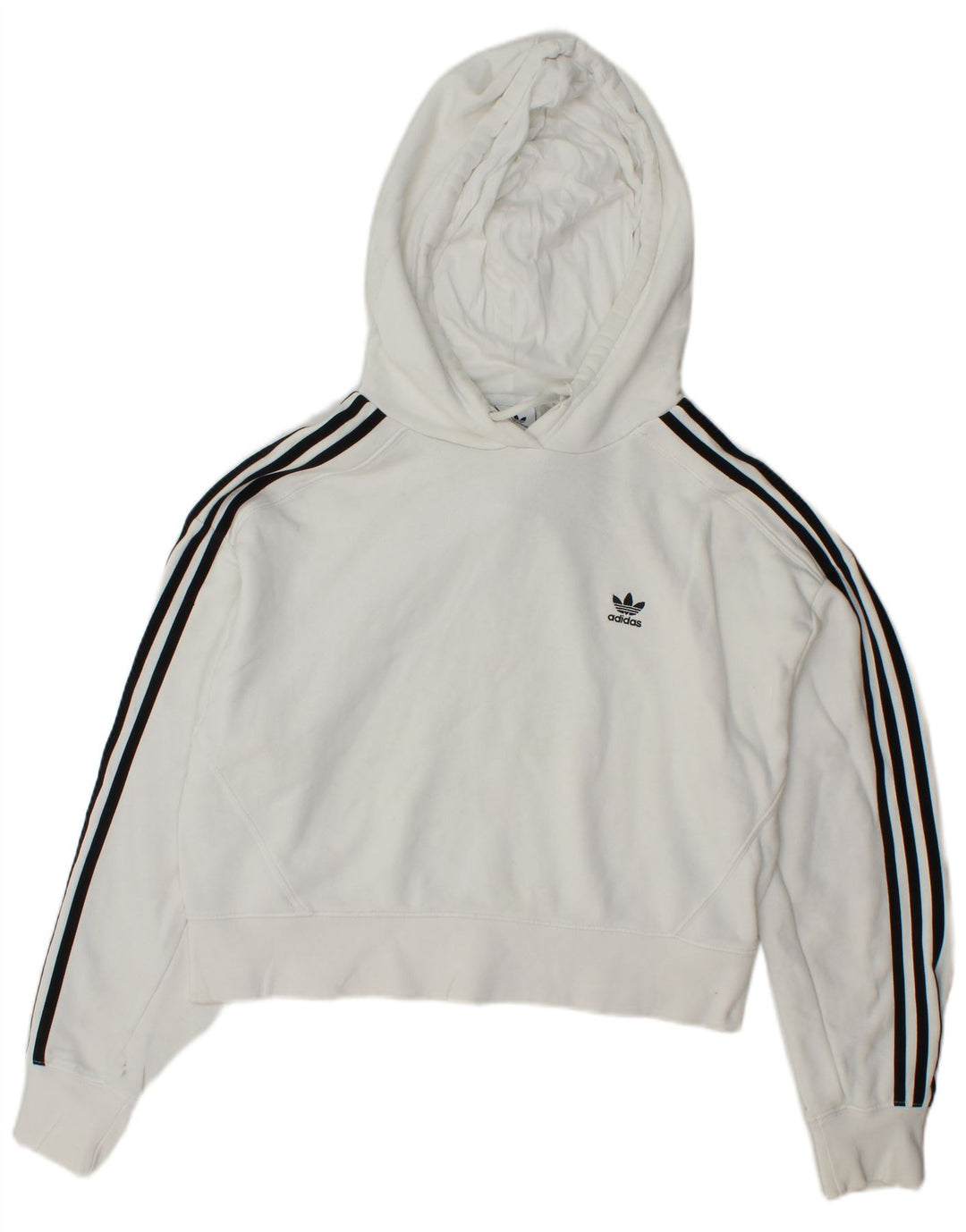 Maglione corto con cappuccio oversize da donna ADIDAS UK 8 piccolo cotone bianco