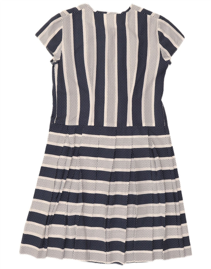 Abito a trapezio vintage da donna UK 14 medio a righe blu navy
