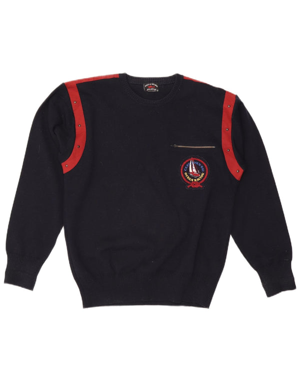 Paul & Shark Mens Crew Neck Jumper Sweater Medium Navy Blue Colourblock