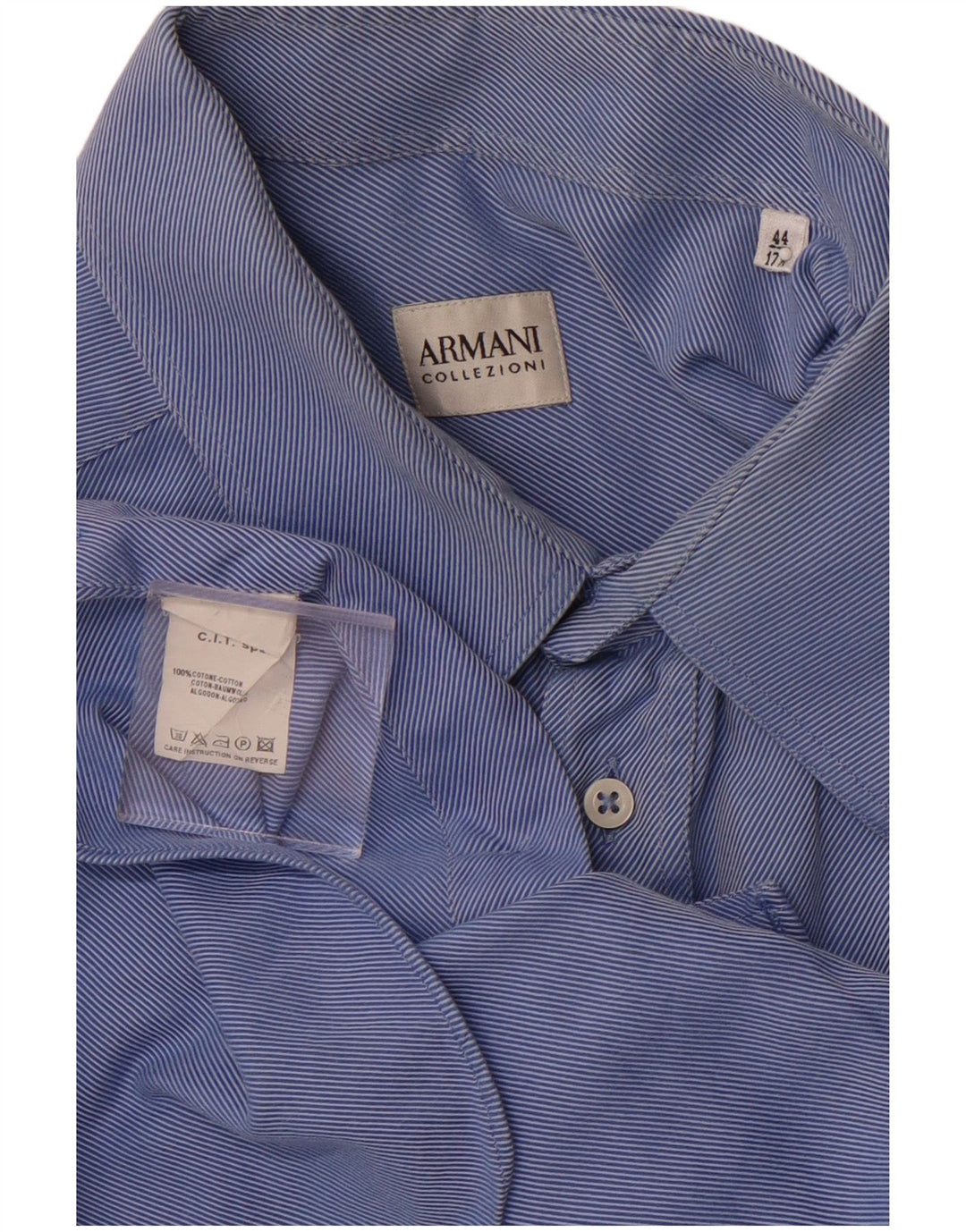 ARMANI COLLEZIONI Camicia da uomo Taglia 44 17 1/2 XL Cotone gessato blu