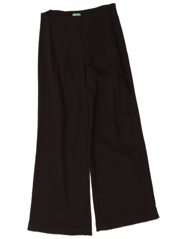 Benetton Womens Wide Leg Casual Trousers UK 12 Medium W30 L31 Black Cotton