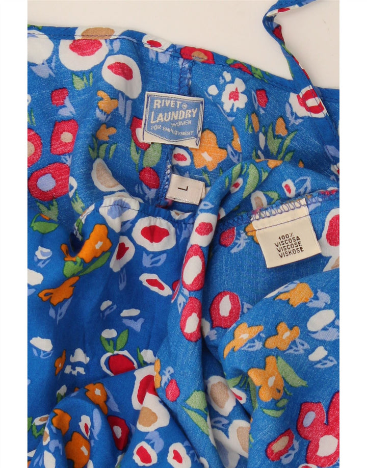 VINTAGE Womens Cami Top UK 14 Large Blue Floral Viscose Vintage Vintage and Second-Hand Vintage from Messina Hembry 