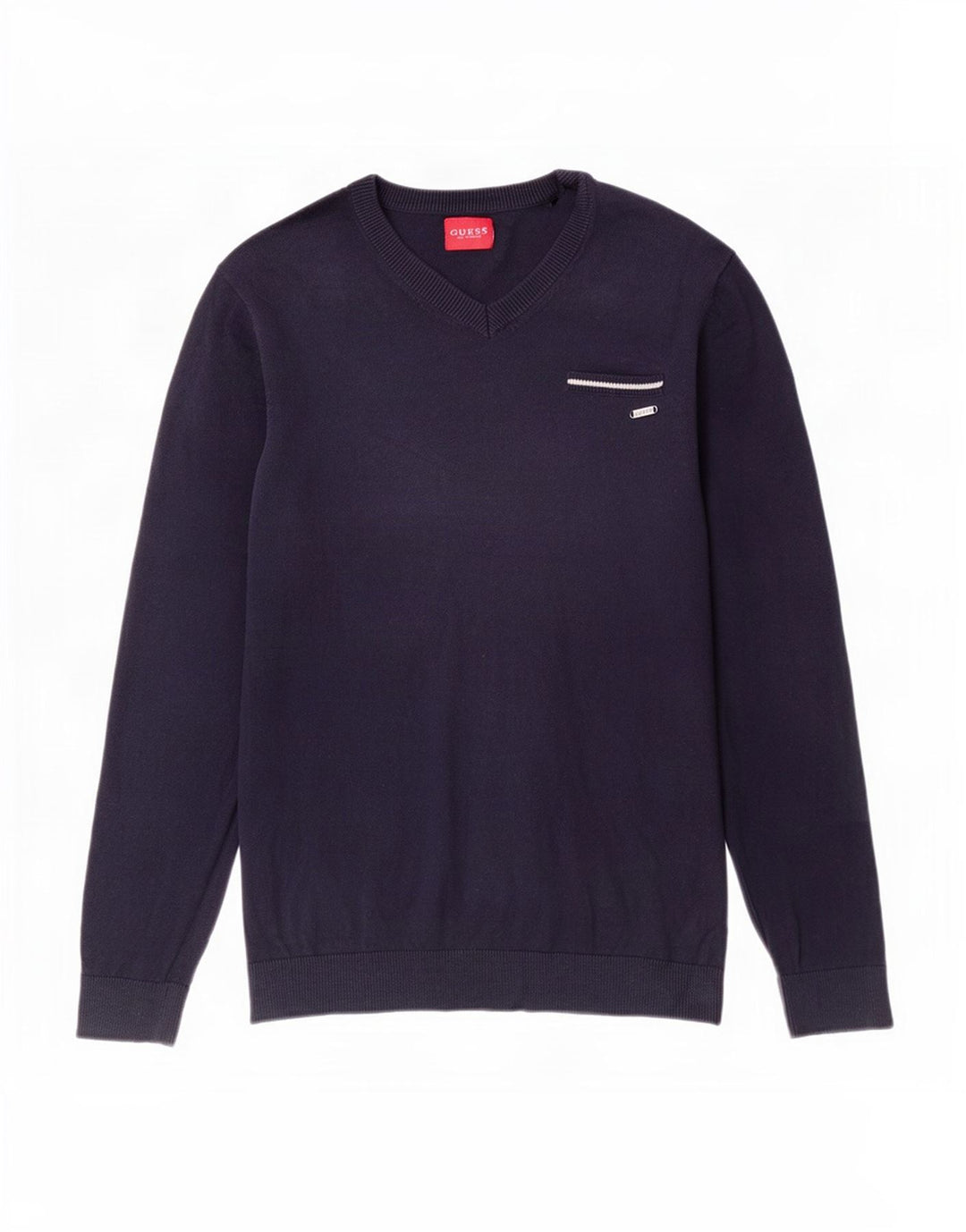 Guess Maglione da uomo con scollo a V in cotone medio blu navy