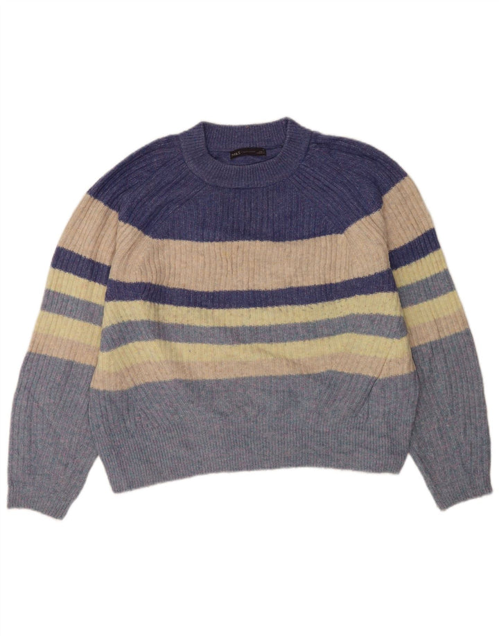 Maglione maglione girocollo da donna Marks & Spencer UK 14 a righe blu medio