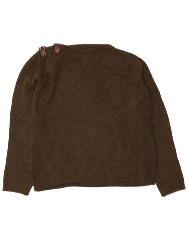 Massimo Dutti Maglione da donna con scollo a barca Maglione UK 16 Large Lana kaki