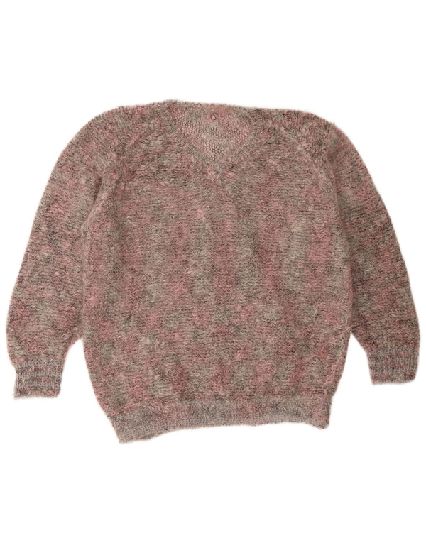 Maglione maglione vintage da donna con scollo a V UK 18 XL Rosa
