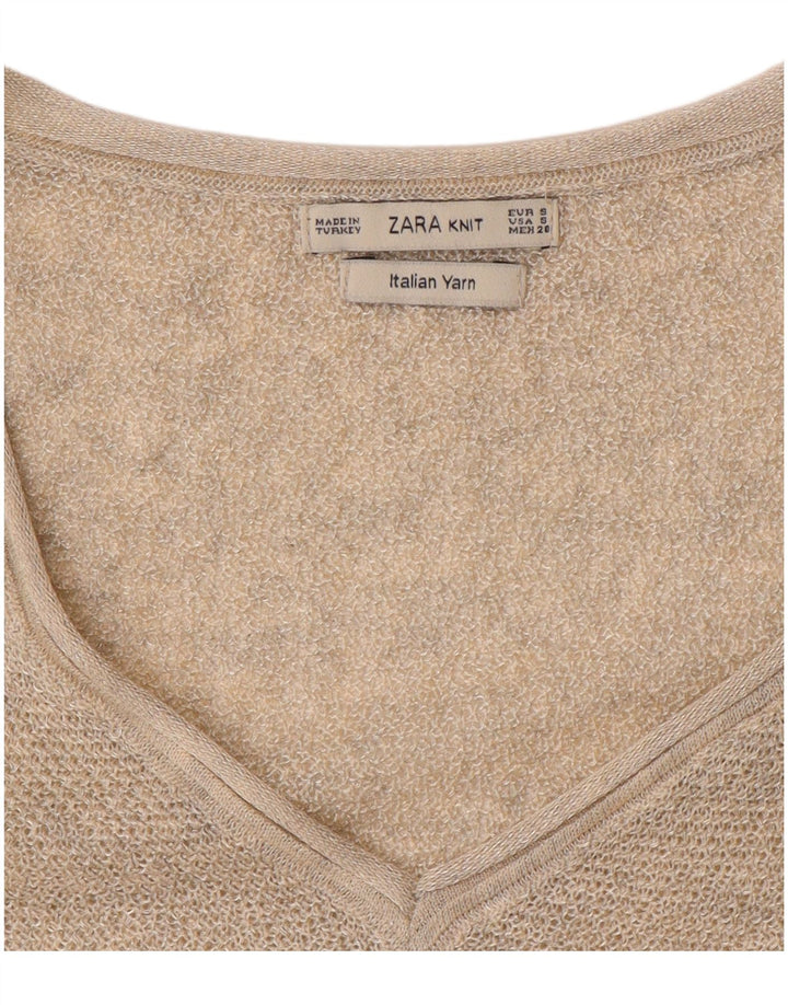 ZARA Mens Oversized Short Sleeve V-Neck Jumper Sweater Small Beige