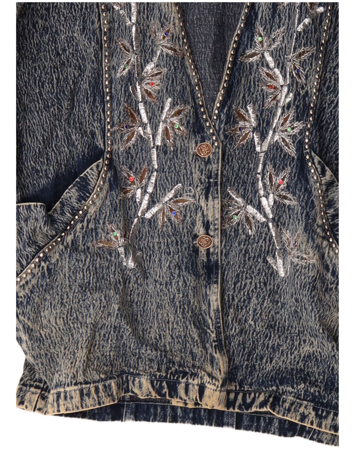 JAZZINO Giacca in denim oversize da donna con maniche a 3/4 UK 18 XL Blu floreale