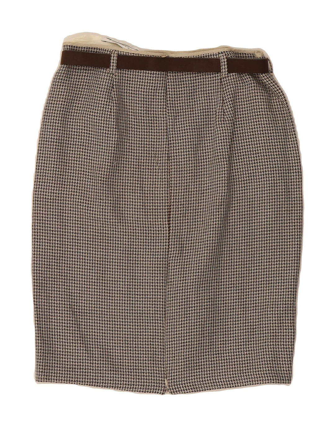INTREND Womens Abstract Pattern Pencil Skirt UK 8 Small W28  Beige Linen Vintage Intrend and Second-Hand Intrend from Messina Hembry 