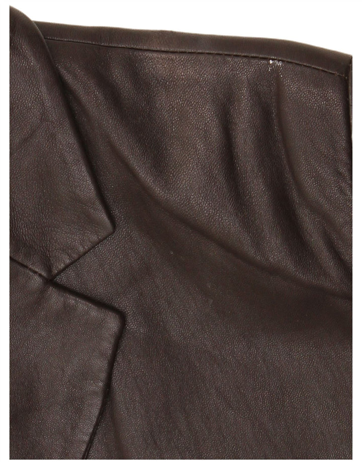 Giacca blazer in pelle vintage da donna a 3 bottoni UK 18 XL in pelle marrone