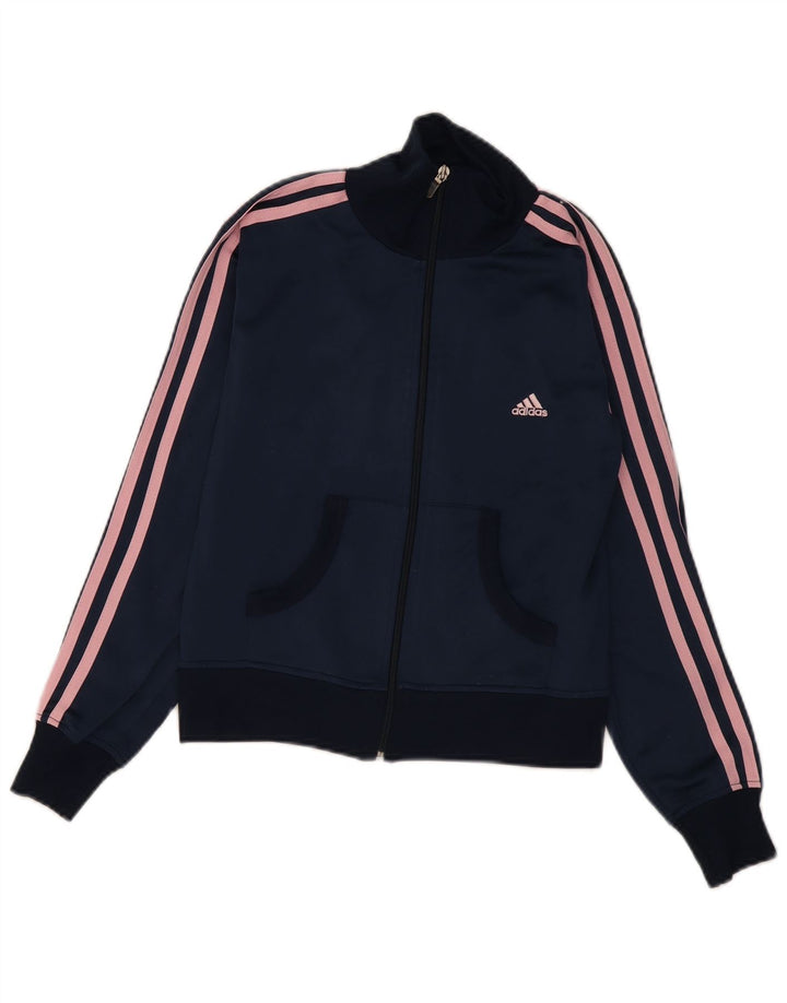 Giacca da ginnastica corta da donna Adidas UK 14 poliestere medio blu navy