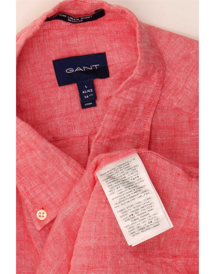 Gant Camicia da uomo vestibilità regolare taglia 41/42 16 1/2 grande lino rosso