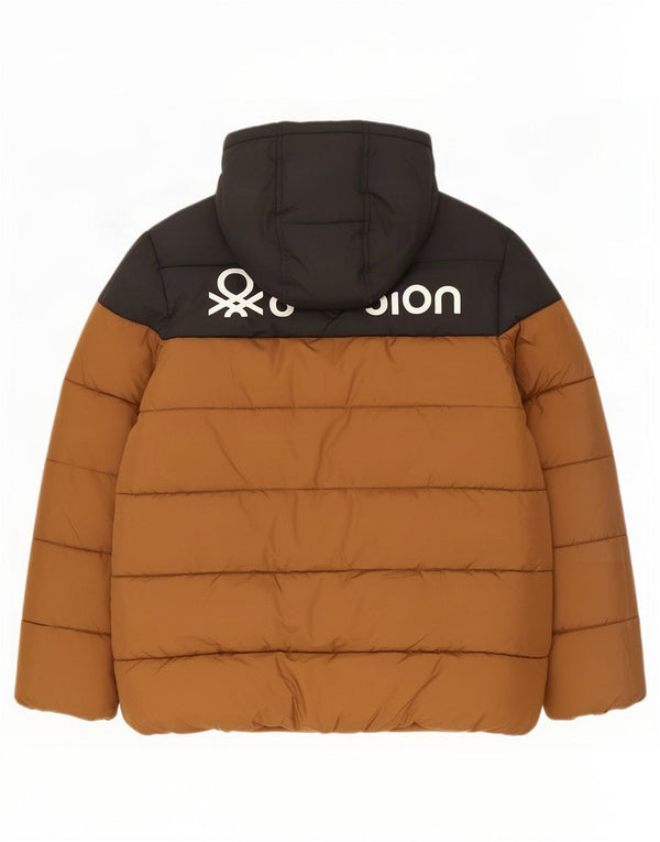 Giacca imbottita con cappuccio grafica da bambino Benetton 10-11 anni XL Colorblock marrone