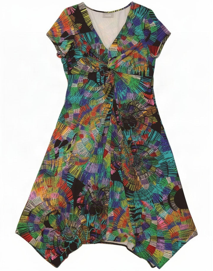 Abito asimmetrico da donna Wallis UK 16 Grande motivo geometrico multicolore
