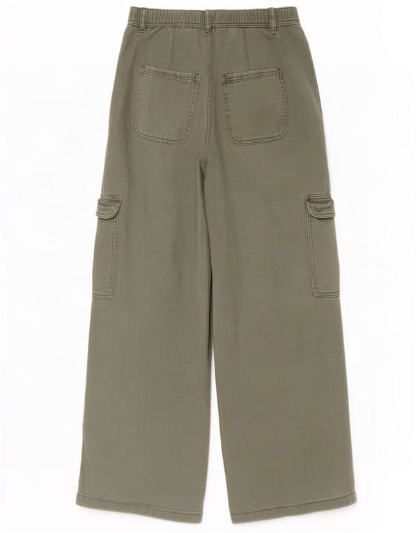 Pantaloni cargo a gamba larga da donna Marks & Spencer UK 8 Small W27 L26 Verde