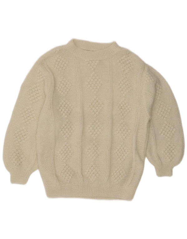 Maglione maglione girocollo da donna vintage UK 20 2XL acrilico bianco